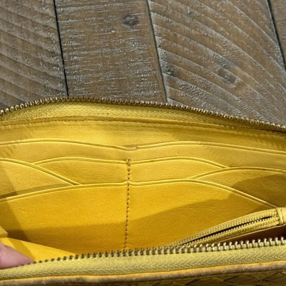 Cole Haan Heritage Weave Yellow Leather Wallet See pics for pen mark